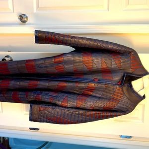 Leather long coat in excellent condition Red, Navy, Grey BUTTER SOFT. Size 38